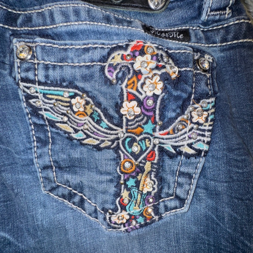 Miss Me Women's 28 Boot Jeans Embellished Cross Pockets western Style 28x29 Y2K - Picture 10 of 13